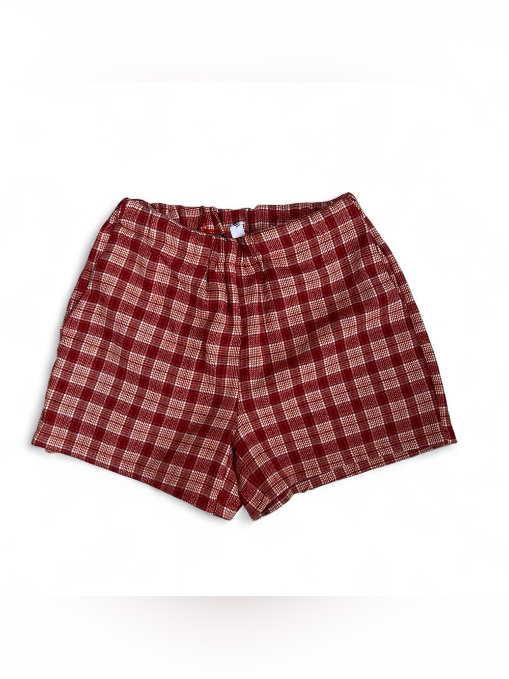 Plaid Elastic-Waist Women’s Shorts — Red Cream